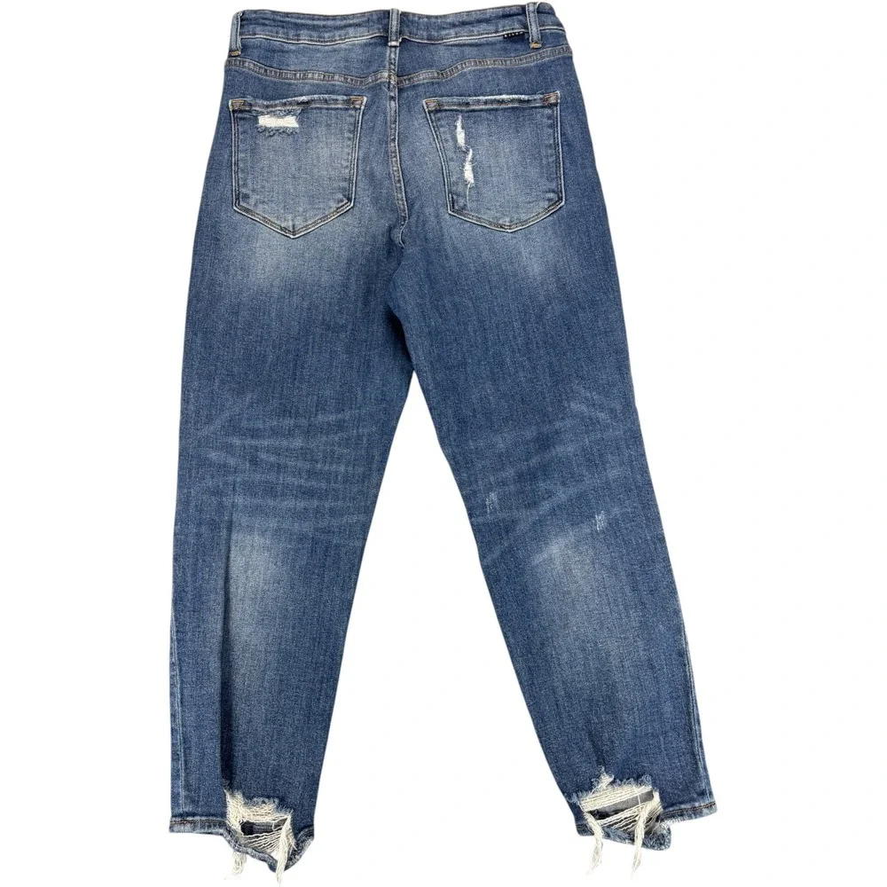 Risen Jeans Women 11/30 High Rise Distressed Skinny Ankle Raw Hem Stretch Blue